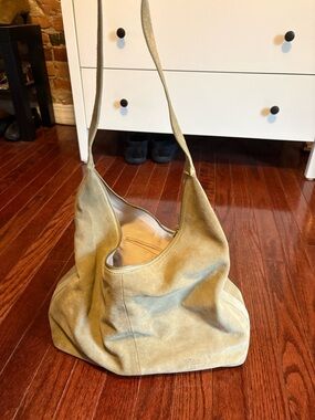 Suede Hobo Shoulder Bag in Light Green